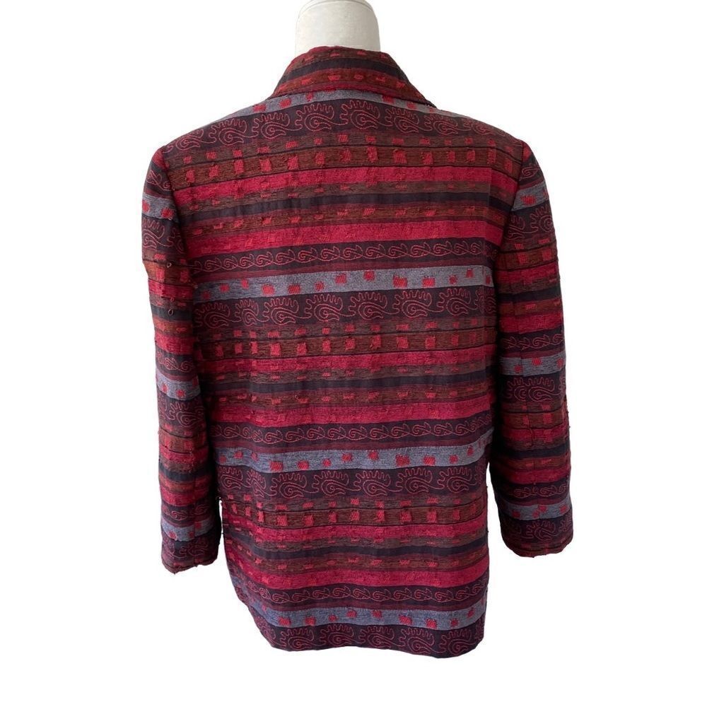 Alfred Dunner Aztec Pattern Jacket Red Beaded Open Front SZ 14 - Picture 2 of 14